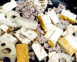 厚揚げ・レンコンの挽肉生姜甘炒め作り方2写真