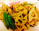 簡単:獅子唐と鶏肉のれんこん炒め♬作り方5写真