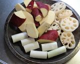 さつま芋と蓮根と鶏肉の照り焼きバタぽん作り方2写真