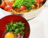 薬味（ミョウガ大葉）卵のトマト豚すき焼き作り方4写真
