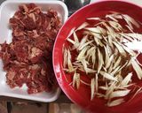 旨旨シリーズ！甘辛牛のカリカリゴボウのせ作り方1写真