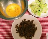簡単♪キャベツ椎茸の牛豚合挽肉チャーハン作り方1写真
