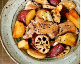 さつま芋と蓮根と鶏肉の照り焼きバタぽん作り方7写真