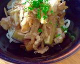 茄子ごぼう豚バラ甘酢炒めの冷しうどん作り方5写真
