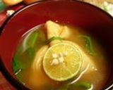 つるむらさきと餅巾着（練物で）のお味噌汁作り方5写真