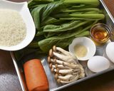 小松菜と温泉卵のスープがけ飯作り方1写真