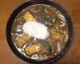 お餅入り油揚げと長ネギのカレーうどん作り方13写真