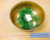 豆腐と水菜のみそ汁・レンジで3分作り方1写真