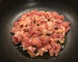 小松菜と鶏肉と椎茸のパスタ濃厚バジリコ風作り方2写真