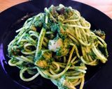 小松菜と鶏肉と椎茸のパスタ濃厚バジリコ風作り方11写真