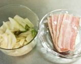 白菜の漬け物とベーコンの油炒め作り方1写真
