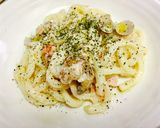コンビニ食材で魚介クリームパスタ風うどん作り方7写真