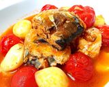 鯖とホクホクにんにくトマト煮込みのパスタ作り方1写真