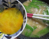きぬさやと豚肉の卵とじ味噌汁作り方8写真