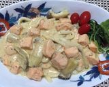 サーモンの味噌クリームうどん♡パスタ作り方10写真