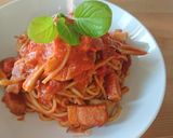 きのことベーコンのトマトクリームパスタ作り方7写真