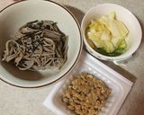 白菜の漬物と納豆の蕎麦作り方1写真