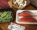 ウチの炊込飯★鮭+芋+きのこ作り方1写真