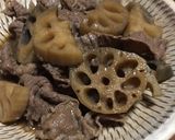 厚切りれんこんと牛肉の甘辛しょうゆ煮作り方5写真