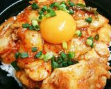鶏むね肉で☆プリプリ鶏キムチ丼作り方4写真