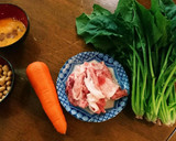簡単⭐ほうれん草と豚肉&大豆の卵とじ♪作り方1写真