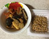 納豆と野菜の甘酢炒めのご飯作り方1写真