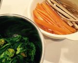 鶏肉で 菜の花と根菜のロール巻き作り方1写真
