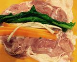 鶏肉で 菜の花と根菜のロール巻き作り方2写真
