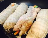 鶏肉で 菜の花と根菜のロール巻き作り方5写真
