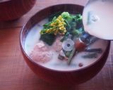山菜と菜の花の豆乳スープ作り方9写真