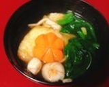 つるむらさきと餅巾着（練物で）のお味噌汁作り方7写真
