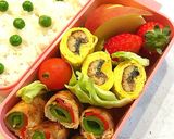 スナップエンドウと赤ピーマンの豚塩ロール作り方6写真