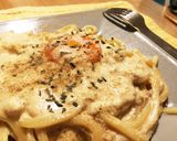うどんで作る！釜玉めんたいカルボナーラ作り方5写真