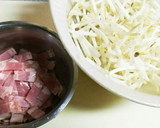 もやしと薄焼き卵とベーコンの簡単炒め作り方1写真