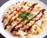 栄養満点お昼ご飯☆納豆お好み焼きピザ作り方5写真
