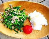 簡単 カブの葉っぱと挽き肉の炒めもの。作り方8写真