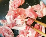 菜の花と豚小間のニンニクマスタード炒め作り方3写真