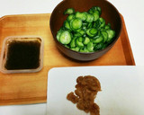 きゅうりともずくで梅肉の酢の物作り方1写真
