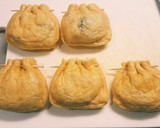 餃子のたねで油揚げの茹で巾着♡簡単作り方5写真