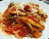 ベーコンときのこのトマトパスタ！作り方5写真