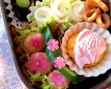 お花いっぱい雛祭り炒飯デコ弁当作り方2写真