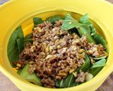 レンジで簡単！チンゲン菜のひき肉炒め作り方3写真