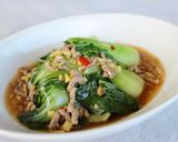 レンジで簡単！チンゲン菜のひき肉炒め作り方5写真