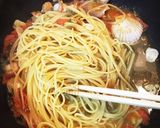 帆立稚貝と水菜のアクアパッツァ風パスタ！作り方5写真