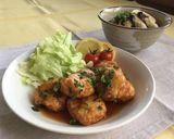 牡蠣の炊き込みとレモンソースの肉団子♪作り方13写真