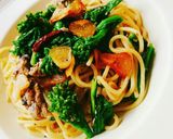 菜の花とさば缶のペペロンチーノパスタ♪作り方10写真
