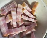 しめじと水菜の厚切りベーコンカルボナーラ作り方3写真