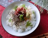 梅わさ塩昆布飯（茶漬け）にオリーブオイル作り方4写真