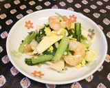 海老・たけのこ・春菊・卵の塩炒め☆作り方11写真