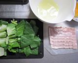 チンゲン菜とベーコンのふわふわ卵パスタ作り方2写真